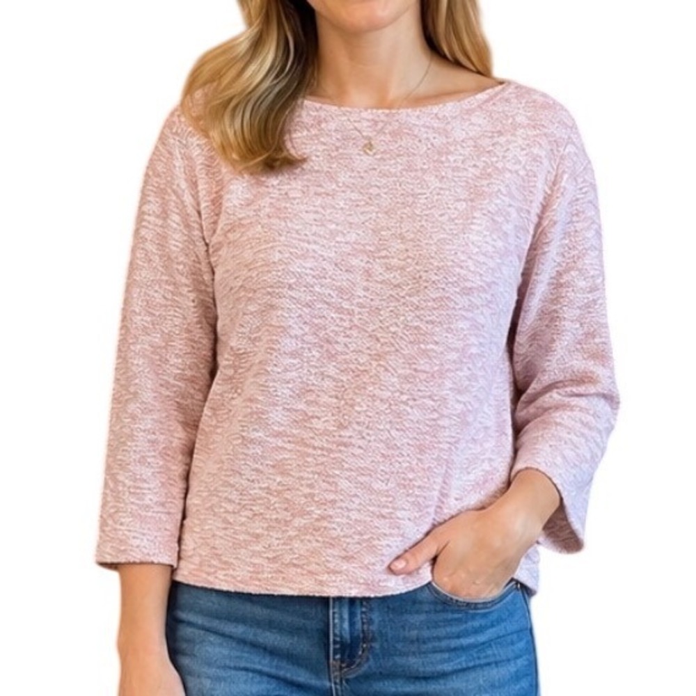 Pink White Textured Knit Sweater Top Large Pink Warm 3/4 Sleeve Old Navy